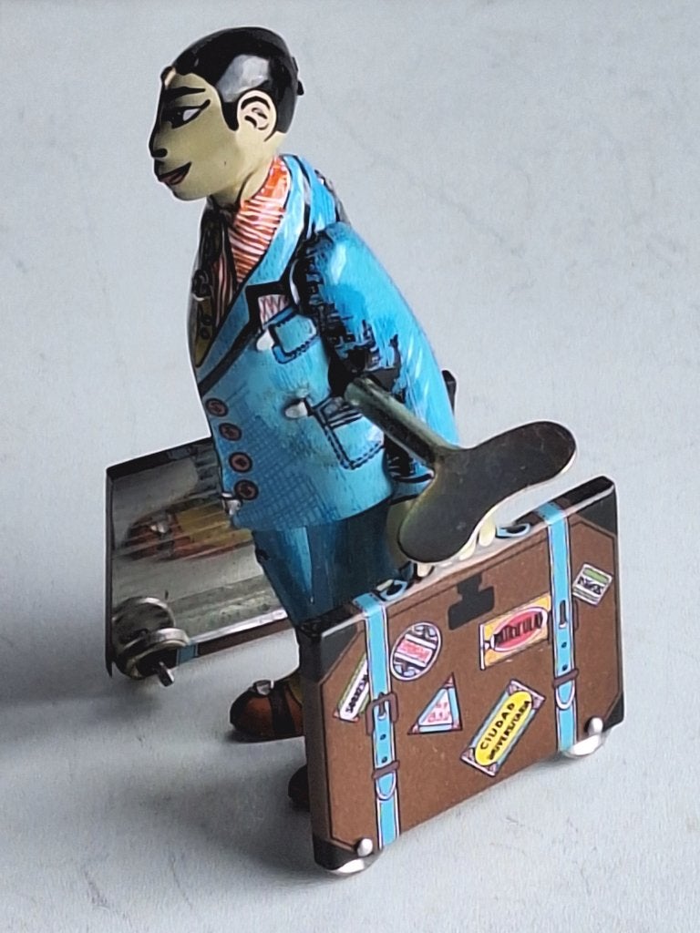 Joli ancien jouet mécanique fer blanc tôle "Le voyageur", Antiek en Kunst, Ophalen of Verzenden