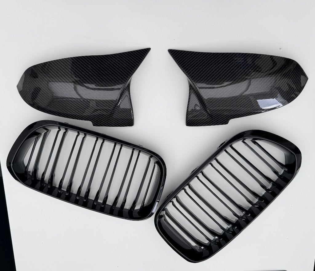 BMW f20 facelift zwarte grillen + Carbon spiegelkappen, Ophalen