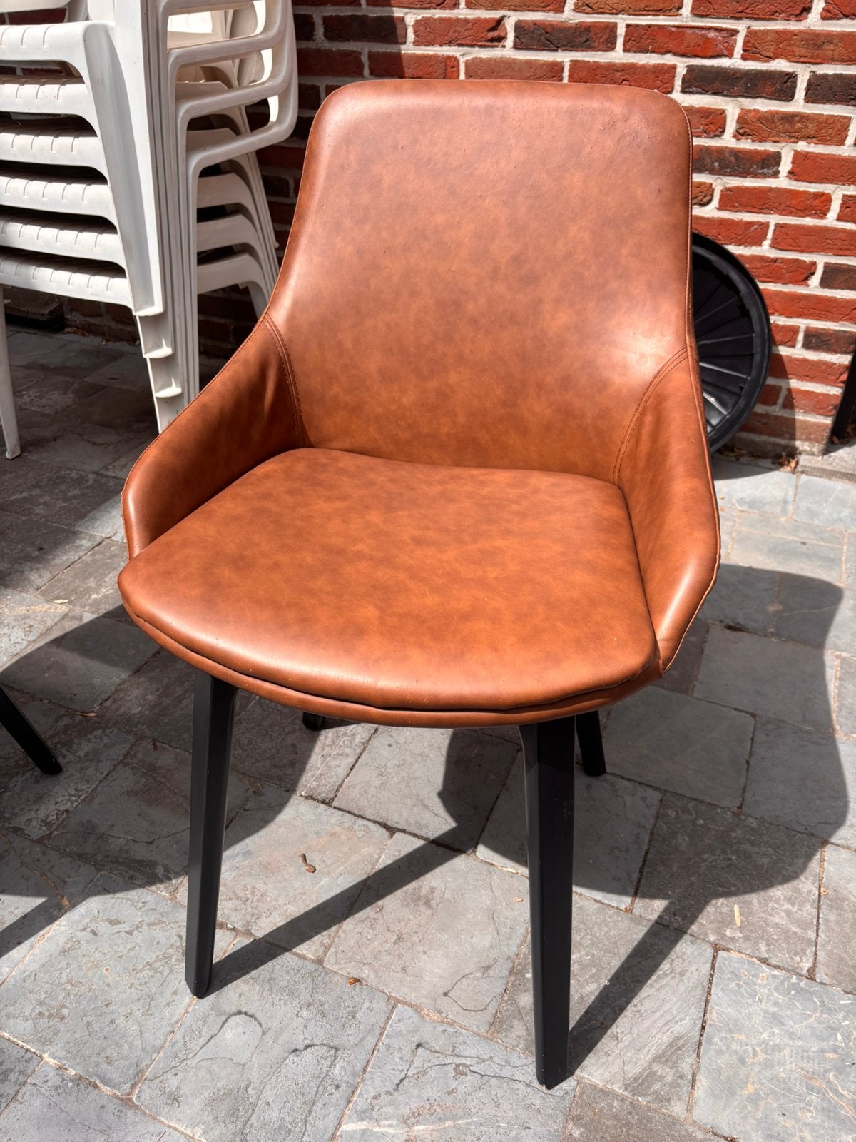 6 lederen stoelen, Huis en Inrichting, Ophalen, Gebruikt, Bruin, Leer