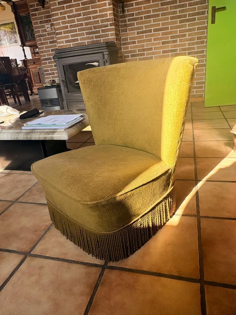 Fauteuil cocktail vintage avec franges style rétro années 60, Ophalen, Zo goed als nieuw