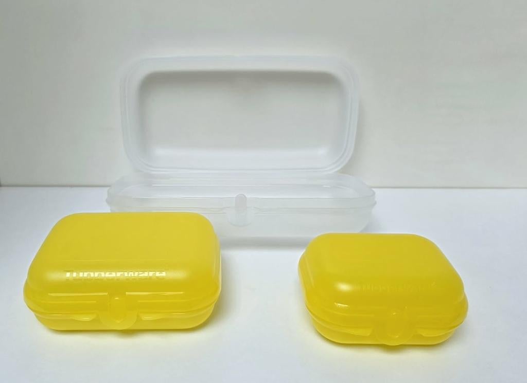 Tupperware™ Trio « Lunchbox en Snackbox » blanc et jaune, Envoi, Neuf, Jaune, Boîte