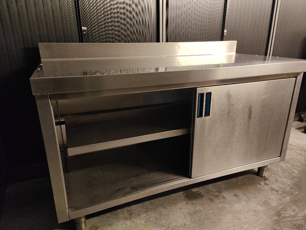 RVS Weerkbank - Werktafel, onderstel met schuifdeuren 149x85, Enlèvement ou Envoi, Moins de 100 cm, 100 à 150 cm, Utilisé