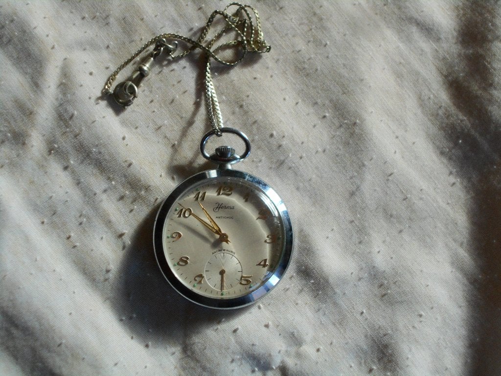 Vintage Zwitsers zakhorloge HERMA, Zakhorloge, Staal, 1960 of later, Ophalen