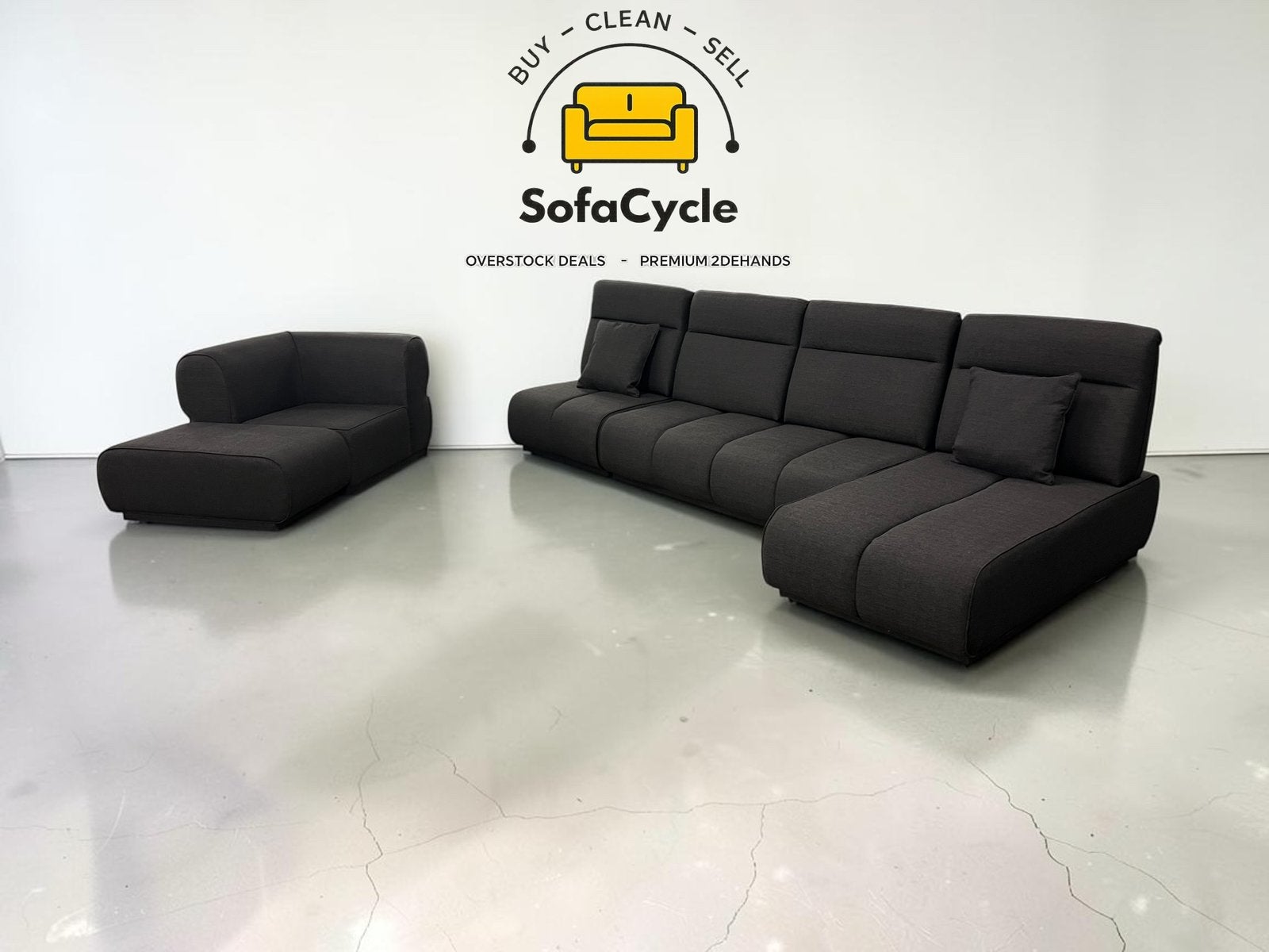 Chaise d'angle en tissu noir, modulable — overstock, Neuf, Enlèvement ou Envoi, SofaCycle, Tissus