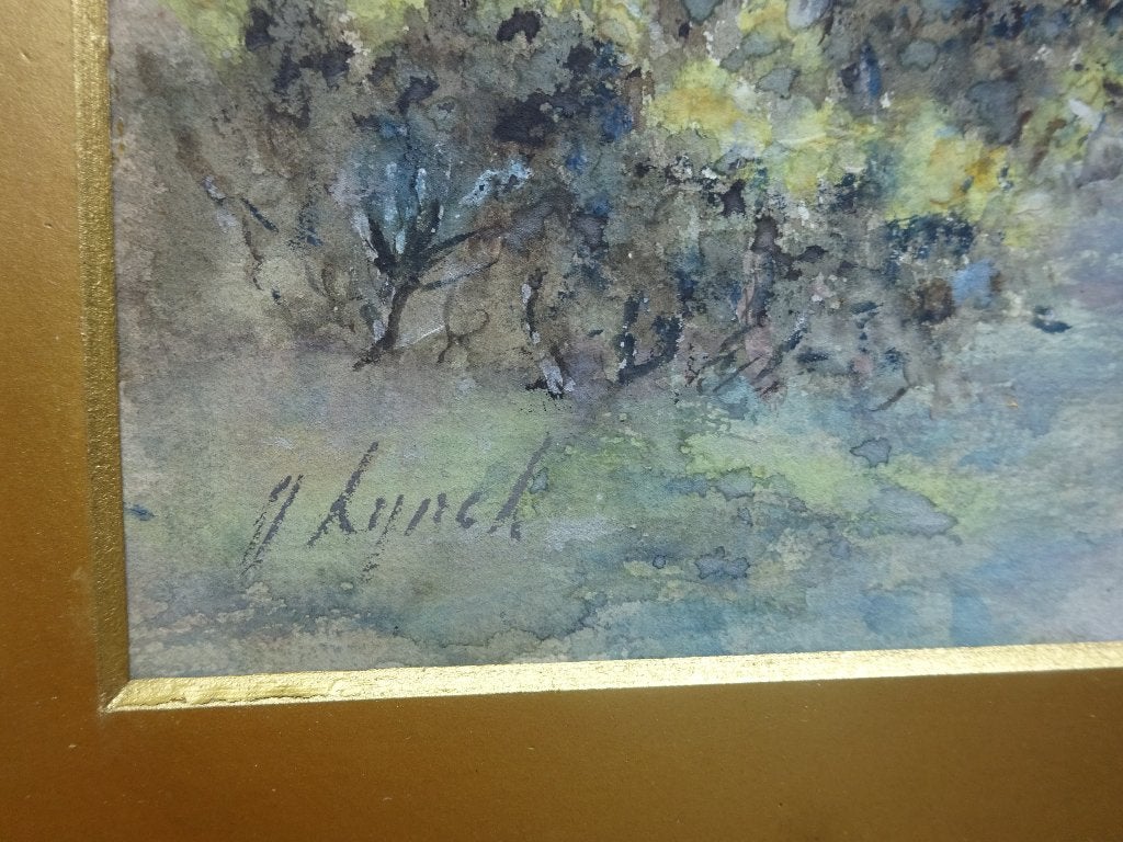 Molenzicht, aquarel, 25 x 35 cm, onleesbaar signatuur, Aquarelle, Paysage, Peint à la main, Enlèvement