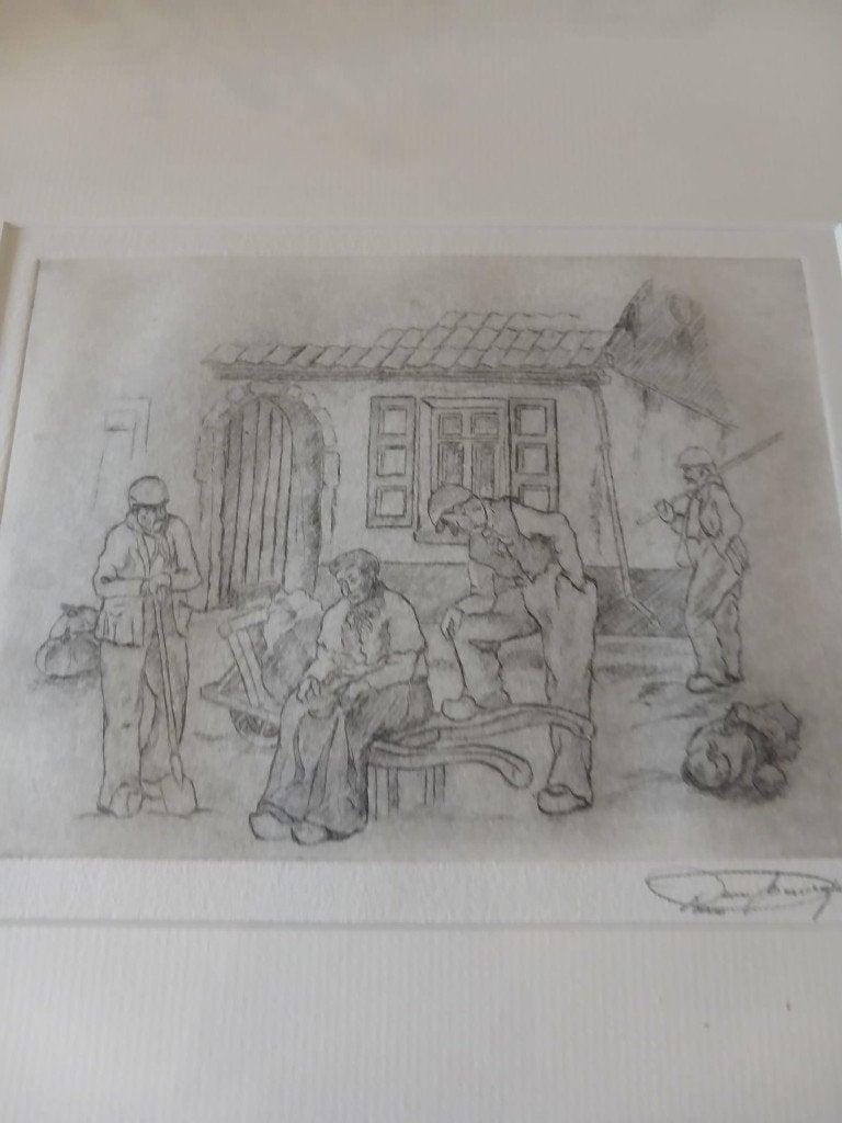 ets Gesigneerd , boerenerf, Antiek en Kunst, Kunst | Etsen en Gravures, Ophalen of Verzenden, Ets, Gesigneerd