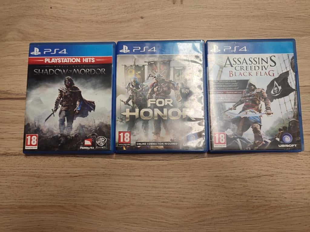 Lot 3 jeux PS4 : Assassin's Creed Black Flag + Shadow of Mor, Games en Spelcomputers, Games | Sony PlayStation 4, Vechten, Ophalen