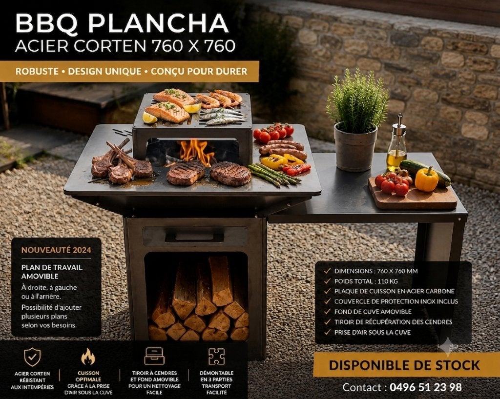 BBQ-bakplaat van 760 x 760 cortenstaal, Tuin en Terras, Ophalen of Verzenden, Nieuw, BBQ, Met accessoires