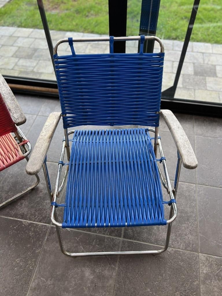 2 chaises de jardin vintage, style spaghetti *pliables*, Enlèvement ou Envoi, Geen idee, Métal, Deux