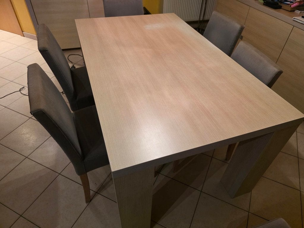 Houten eettafel + 6 bijhorende stoelen, 150 à 200 cm, Cinq personnes ou plus, Enlèvement, Utilisé