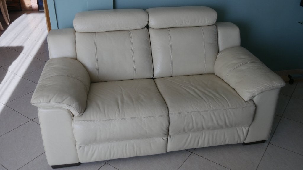 Salon en cuir crème 3 + 2 avec 4 positions relax manuelles, Maison & Meubles, Moins de 75 cm, Quatre personnes ou plus, Comme neuf