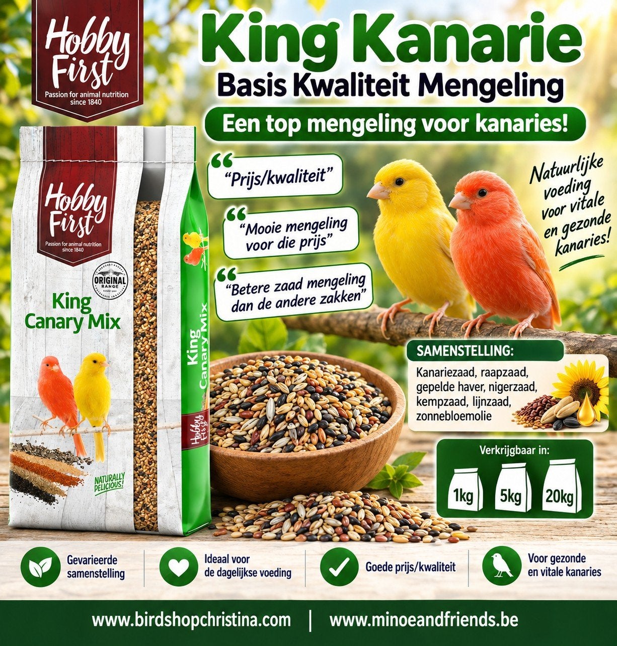 King Kanarie Basis Kwaliteit Mengeling 20kg - HobbyFirst., Ophalen