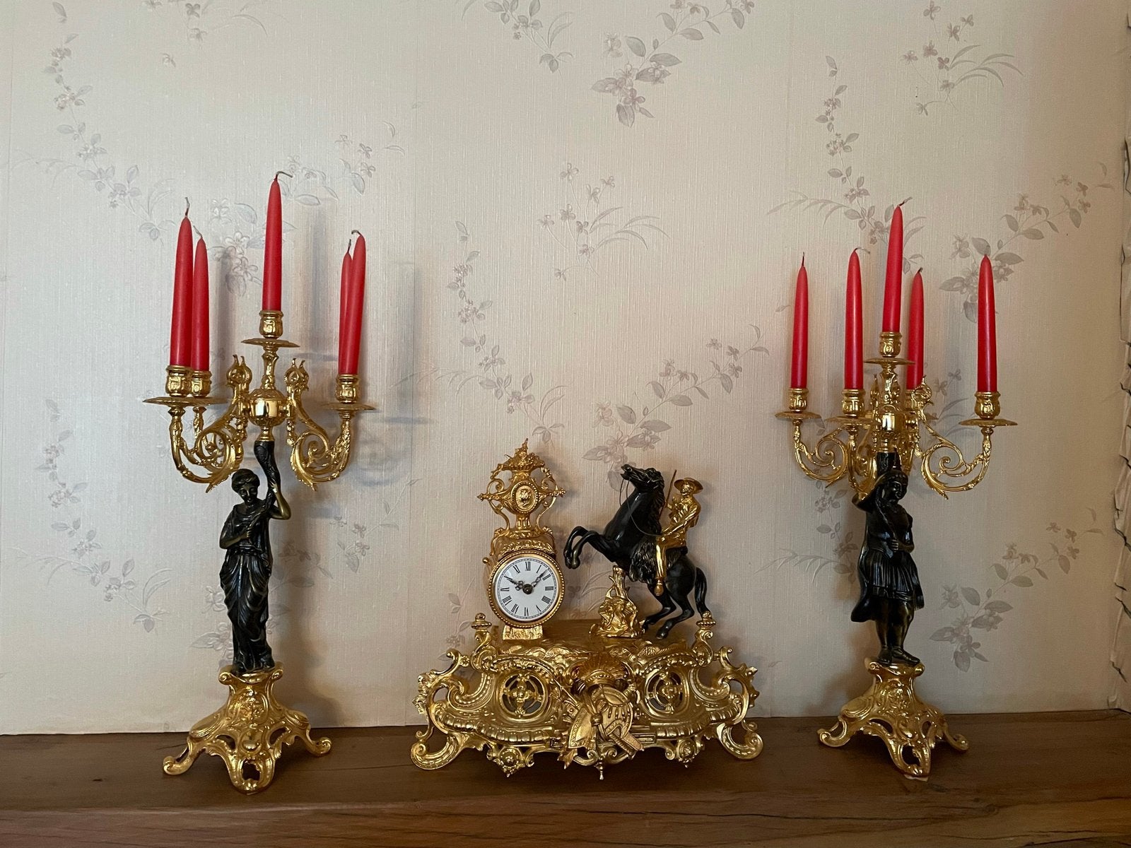 Set de cheminée - horloge et 2 chandeliers, Enlèvement, Autres matériaux