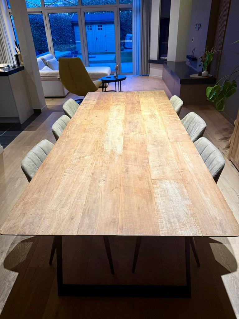 Eettafel - teak - industrieel - landelijk, Ophalen, Teakhout, Vijf personen of meer, 200 cm of meer