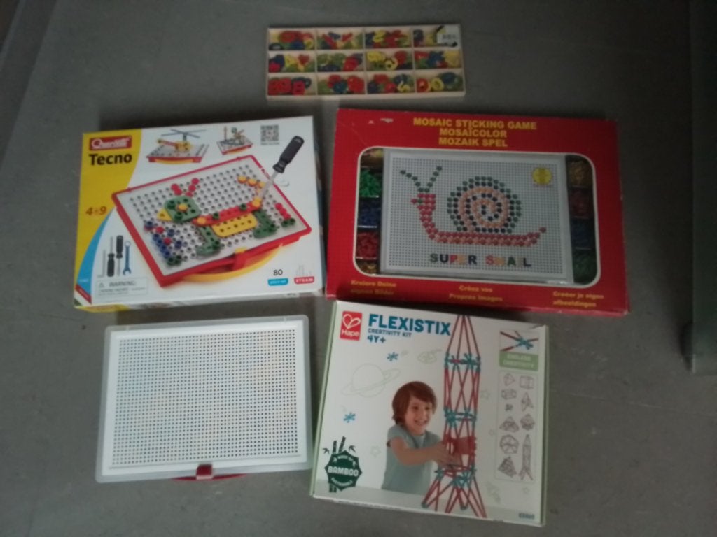 4+ Hape, Quercetti, stem, techniek en creëren 5 stuks, Ophalen, Gebruikt, Bouwen