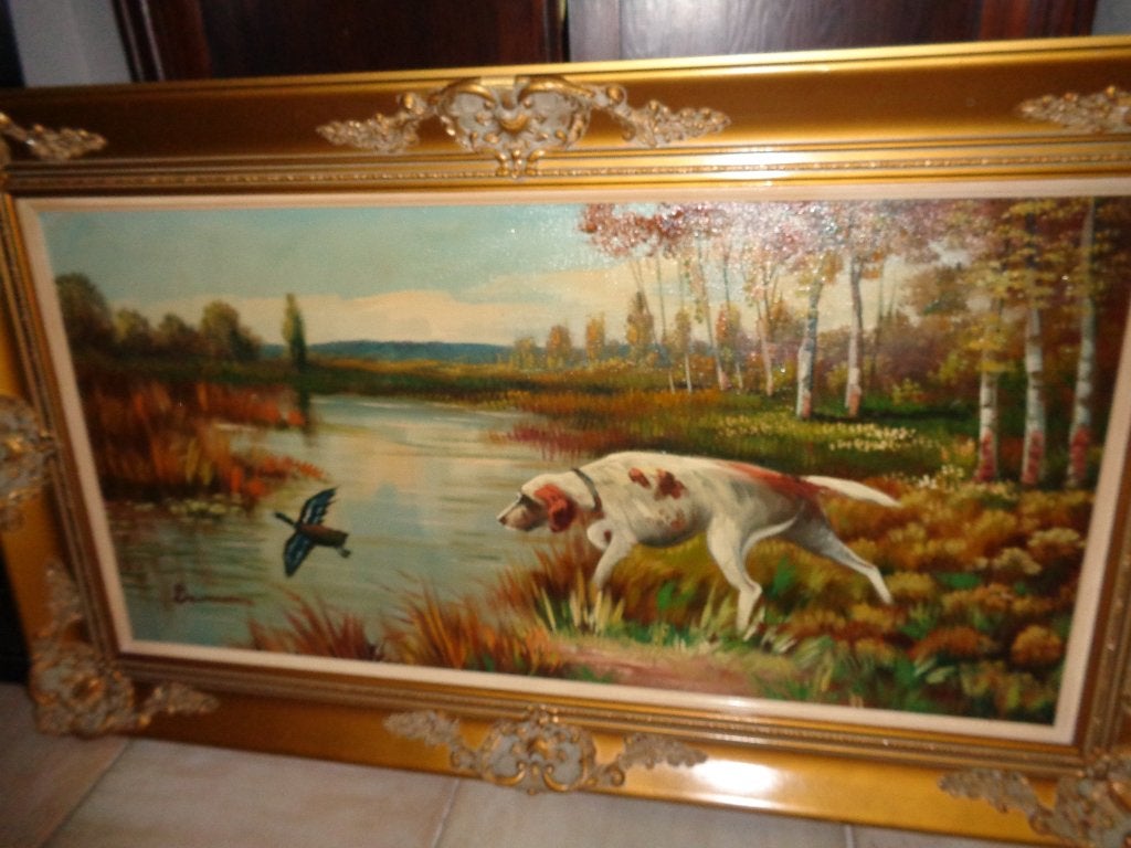 *Prachtige grote gesigneerde schilderij met zéér mooie kader, Antiek en Kunst, Ophalen, Bijzondere lijst, Doek