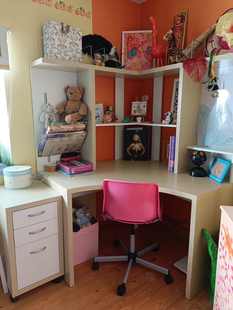 Bureau d'angle Ikea Mikael + colonne 3 tiroirs ikea, Enlèvement, Utilisé