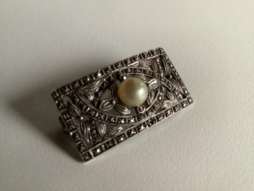 Broche en argent Jugendstil avec perle de Theodor Fahrner, Bijoux, Sacs & Beauté, Broches, Enlèvement ou Envoi, Argent, Argent