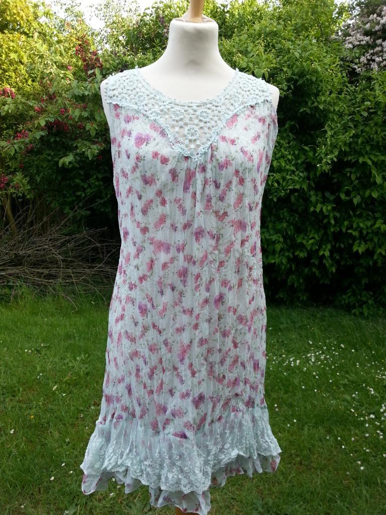 fijn kleedje volant kant wit / roos bloemen gehaakt groen M, Enlèvement ou Envoi, Neuf, Taille 38/40 (M), Autres couleurs
