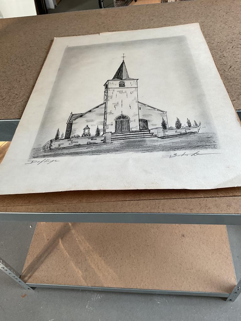 Tekening kerk Deftinge, Antiek en Kunst, Kunst | Tekeningen en Fotografie, Ophalen