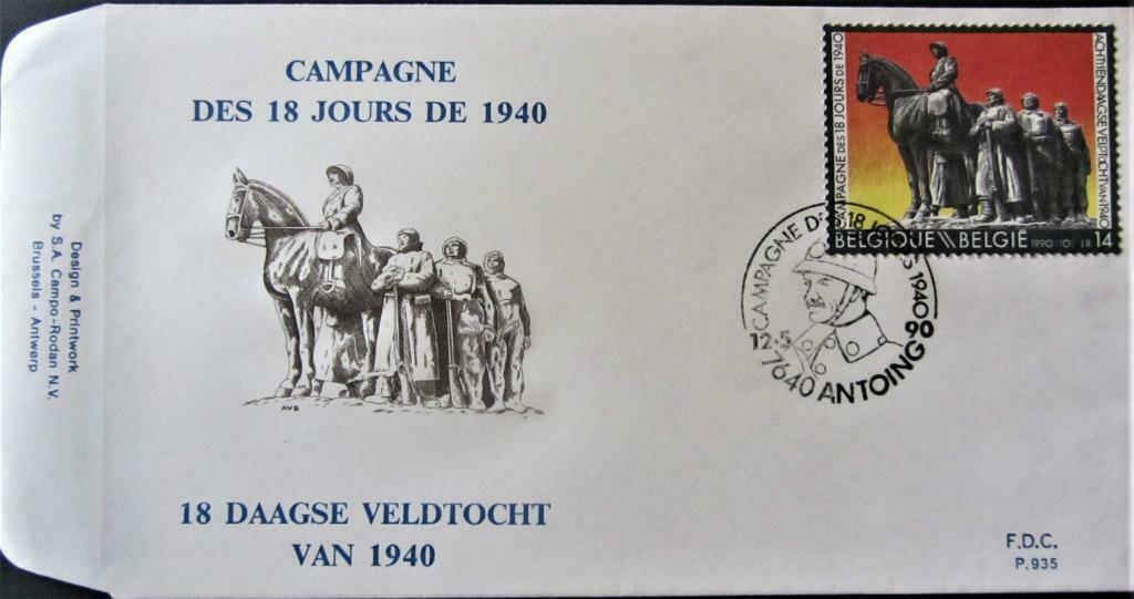 FDC- WO II- BELGIË- 18 DAAGSE VELDTOCHT VAN 1940, Ophalen of Verzenden, Gestempeld, Overige thema's