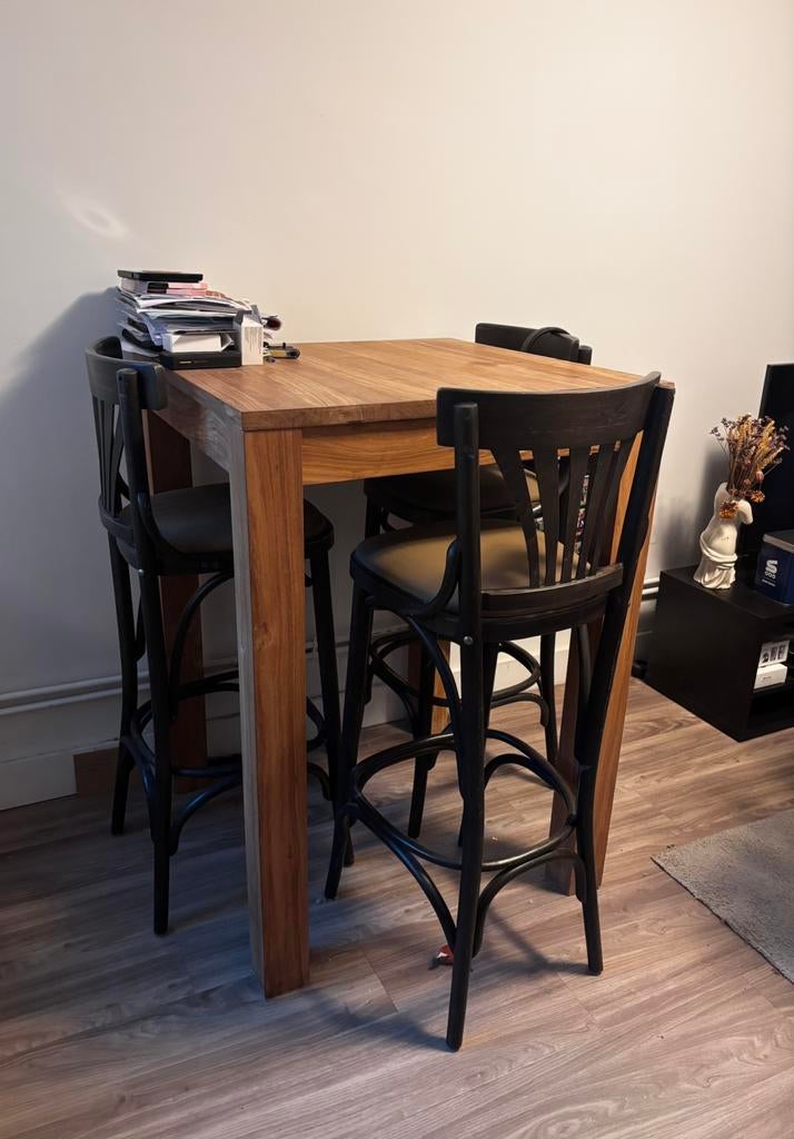 Hoge tafel met 4 volhouten stoelen, Huis en Inrichting, Ophalen, Gebruikt
