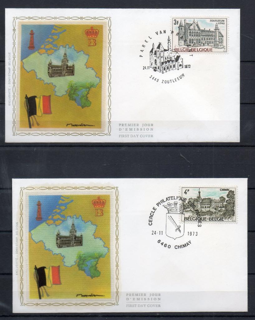 Année 1973 : FDC 1692-1693 Soie - pour le tourisme, Timbres & Monnaies, Timbres | Europe | Belgique, Enlèvement ou Envoi