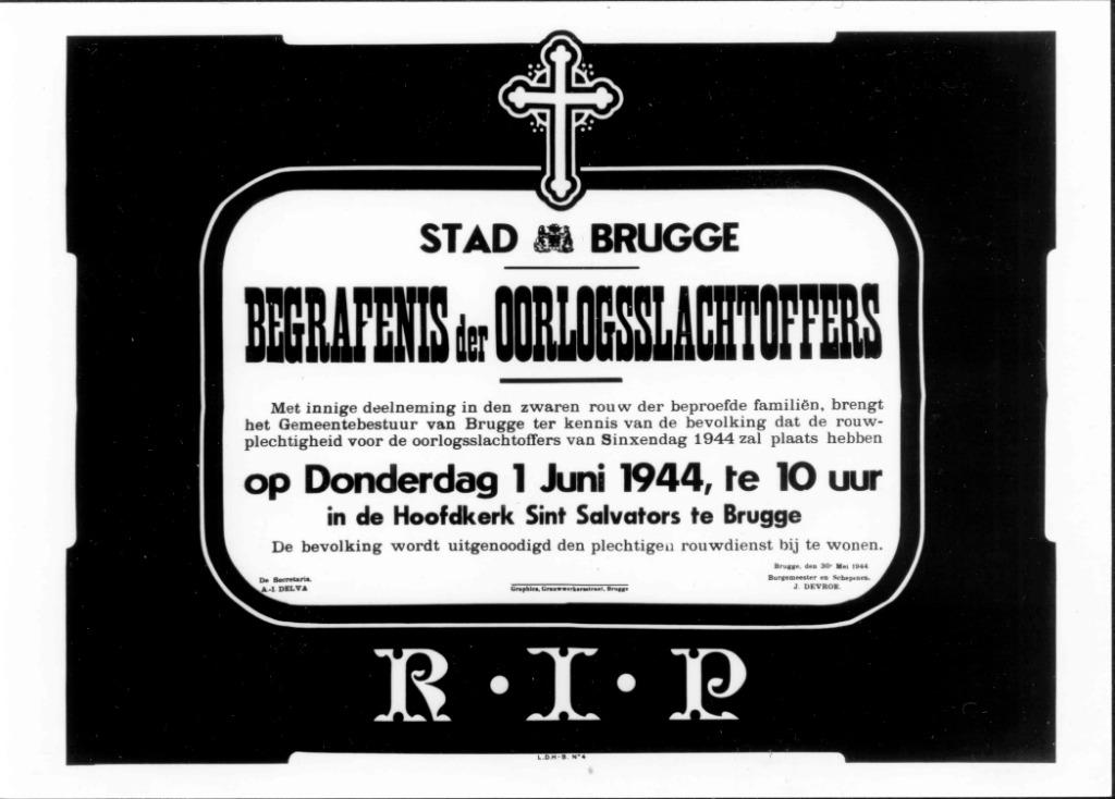 bidprent 28 mei 1944 bombardement Sint-Michiels Brugge, Ophalen of Verzenden, Bidprentje