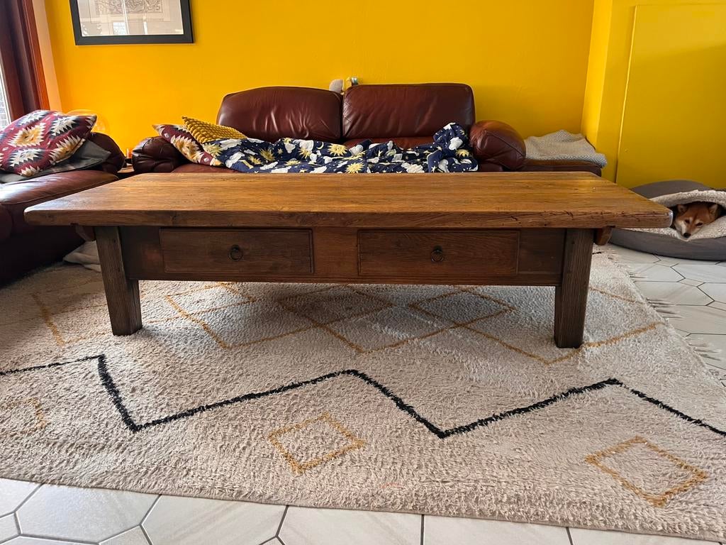 Massieve houten salontafel met lades, Enlèvement, Comme neuf