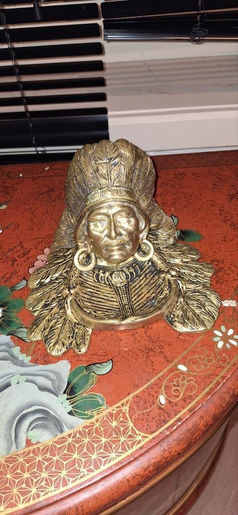 Bronzen indianenhoofd inktpot, Antiek en Kunst, Ophalen