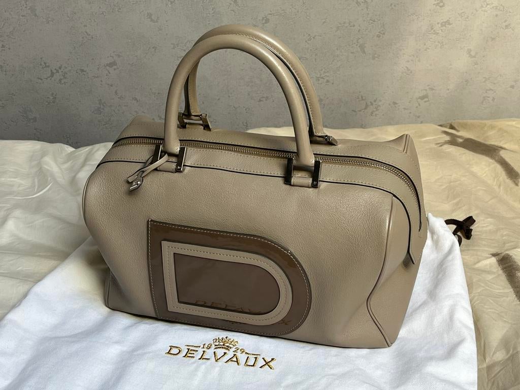 Delvaux Louise Boston MM, Ophalen, Zo goed als nieuw, Beige, Handtas