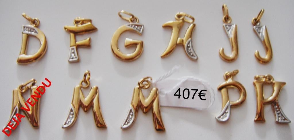 Pendentif lettre bicolore MUAU + 1 diamant, or 18K, NEUF, Neuf, Enlèvement ou Envoi, Or, Autres représentations