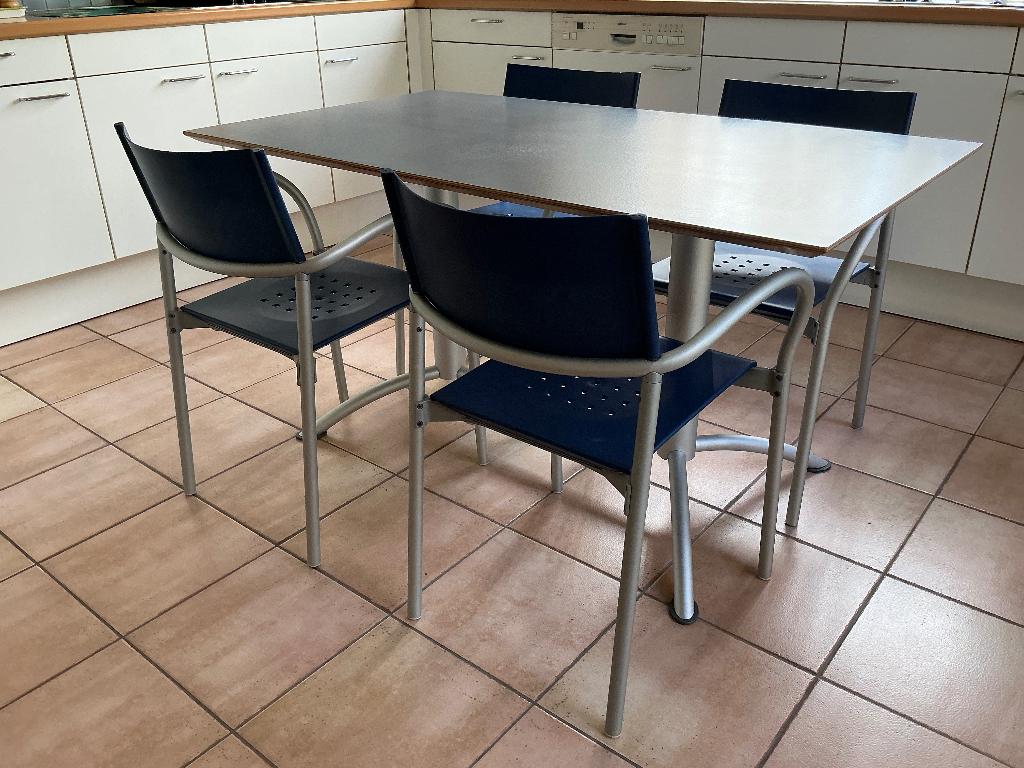 Design keuken talel + 4 stoelen, Ophalen, 100 tot 150 cm, 50 tot 100 cm, Rechthoekig