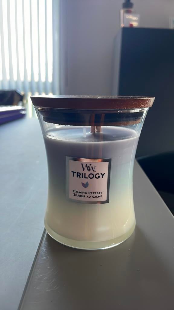 Woodwick Trilogy Calming Retreat Kaars 275 g, Ophalen of Verzenden, Nieuw, Wit, Kaars