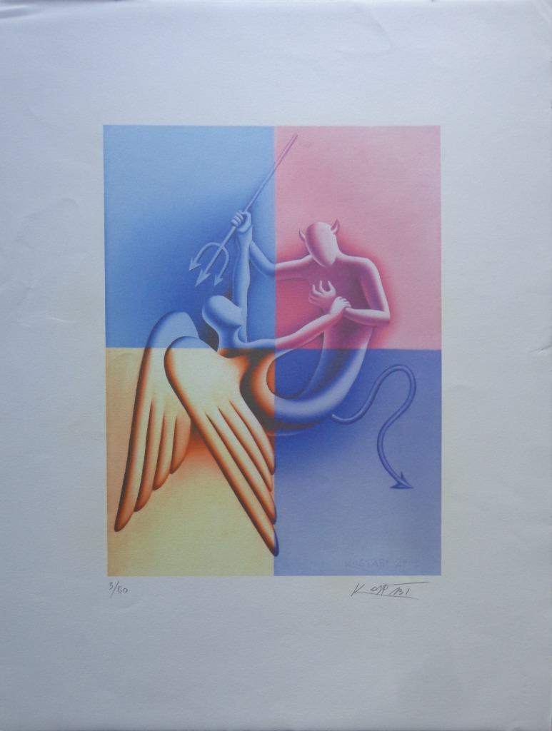 MARK KOSTABI / FIGURATIE / KLEURGICLEE / 66x50cm / SIG 2003, Antiquités & Art, Art | Lithographies & Sérigraphies, Signé, Enlèvement ou Envoi