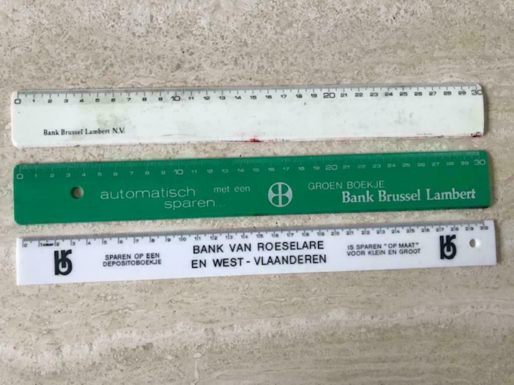 3 Retro meetlatten 30cm met Banken-opdruk (zn2997), Ophalen of Verzenden, Overige typen