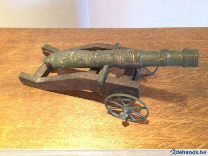 Koperen kanon op houten staander, Antiek en Kunst