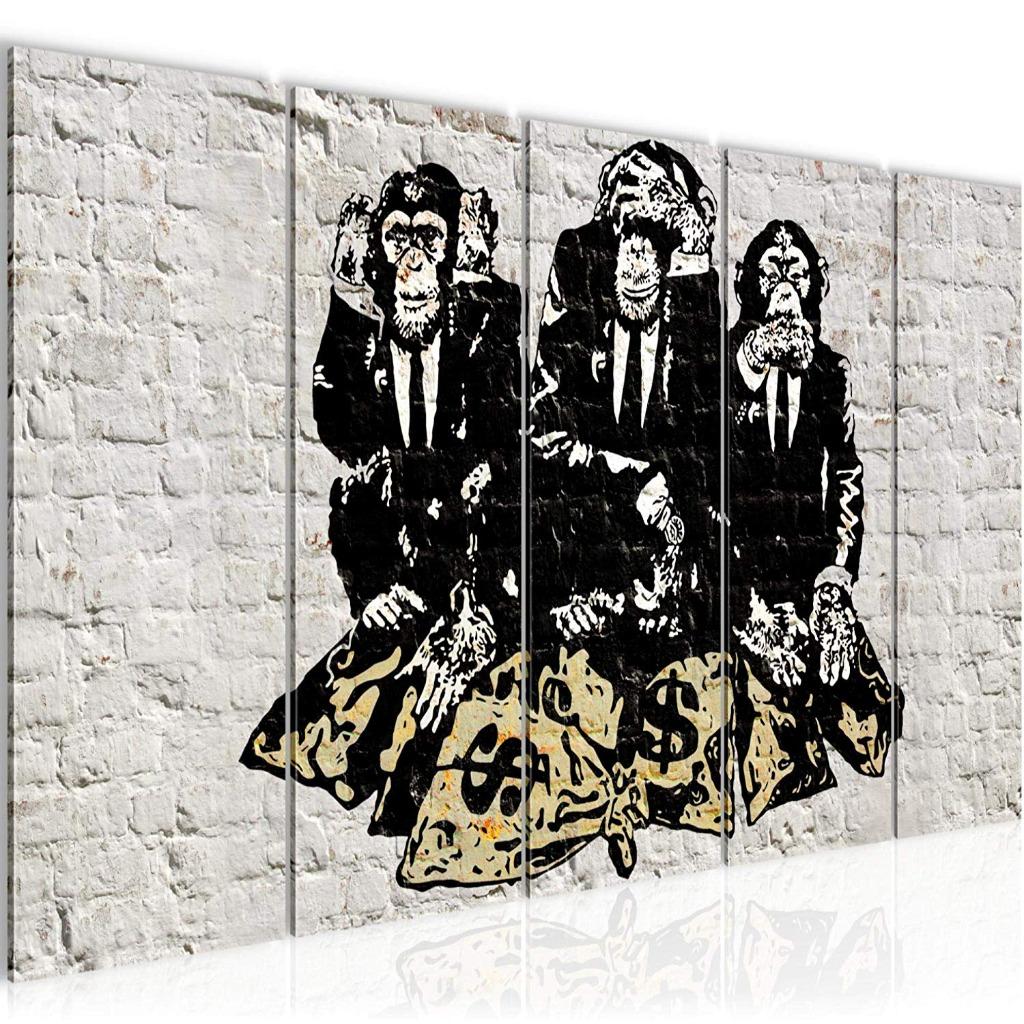 Canvas schilderij Banksy- Horen zien & zwijgen 220 x 80 cm, Verzenden, Nieuw, Met lijst