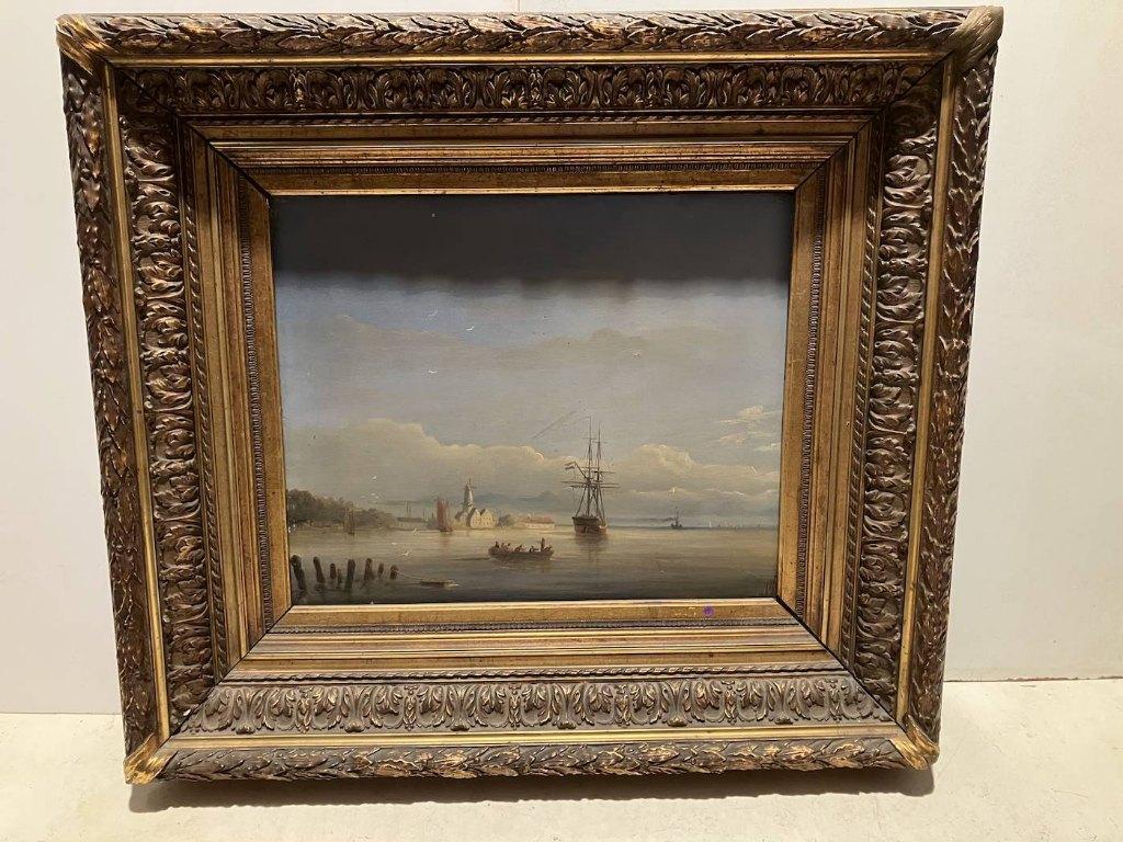 marine 19 éme, éc. hollandaise, huile sur bois, Antiquités & Art, Enlèvement ou Envoi