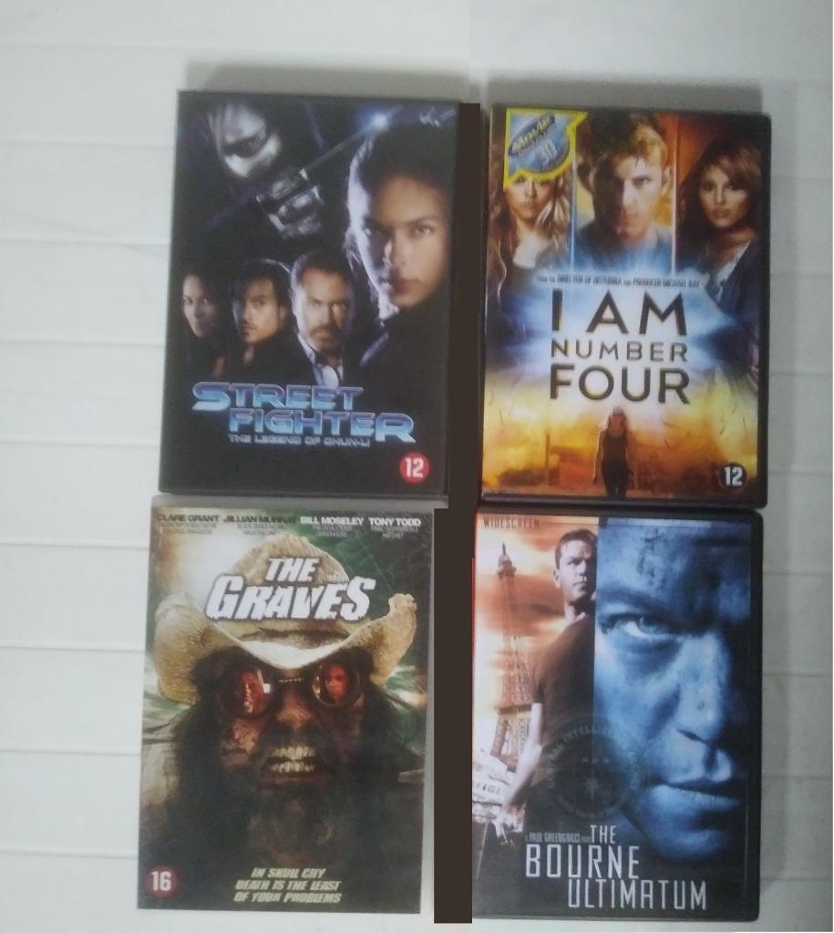 Street Fighter, I am number four, The Graves, Bourne Ultimat, Cd's en Dvd's, Dvd's | Actie, Zo goed als nieuw, Actiethriller, Vanaf 12 jaar
