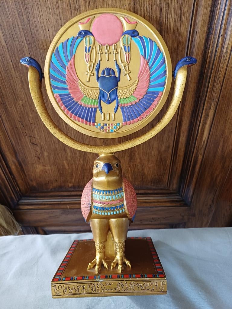 Miroir égyptien avec HORUS, SCARABÉE en disque solaire, Enlèvement ou Envoi