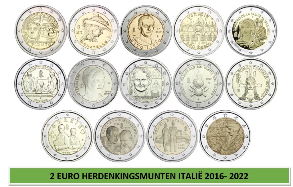 2 euro herdenkingsmunten Italië 2016-2022, Ophalen of Verzenden, Italië, 2 euro