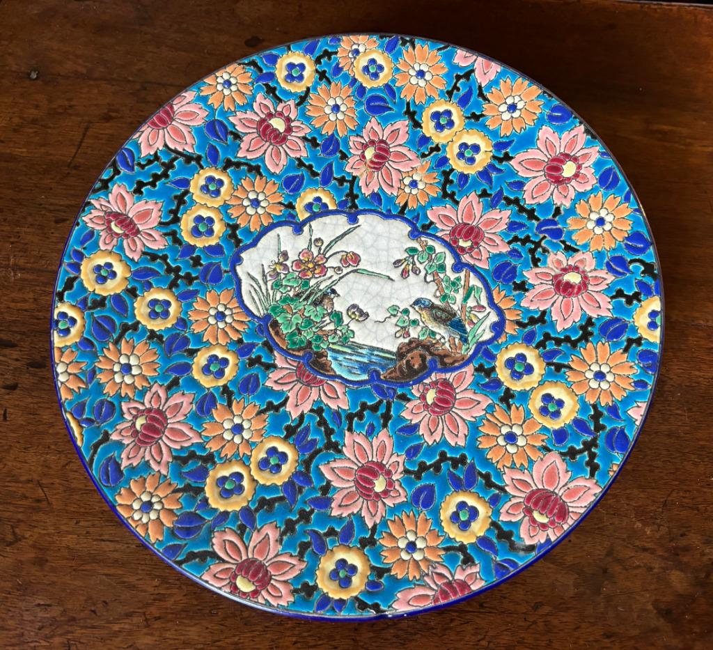LONGWY, Plat en émaux polychrome à décor  1930, Enlèvement ou Envoi