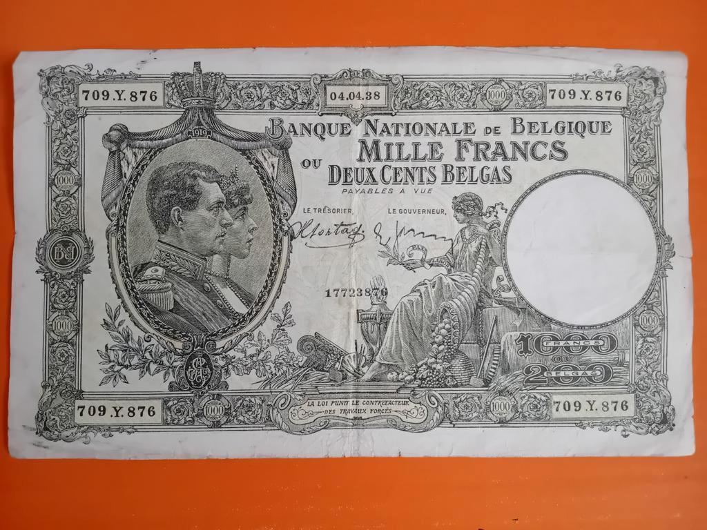 Billet 1000 Francs Belgique 04.04.38, Enlèvement ou Envoi, Billets en vrac