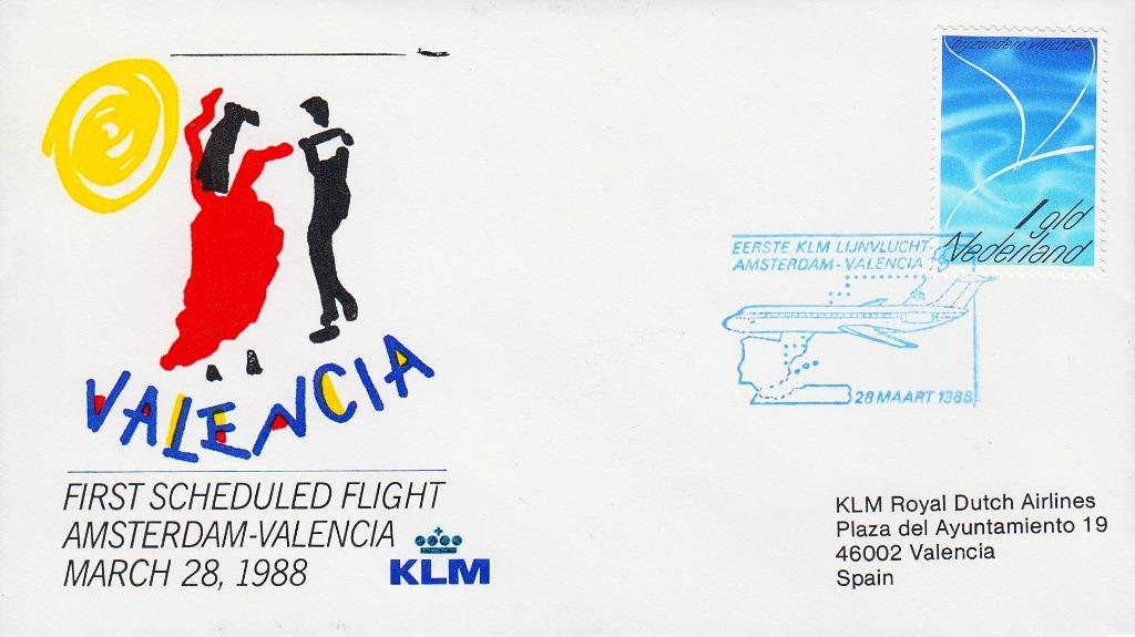 1988 - NEDERLAND - Cover 1e Vlucht + Y&T PA 16 + VALENCIA, Verzenden, Na 1940, Gestempeld