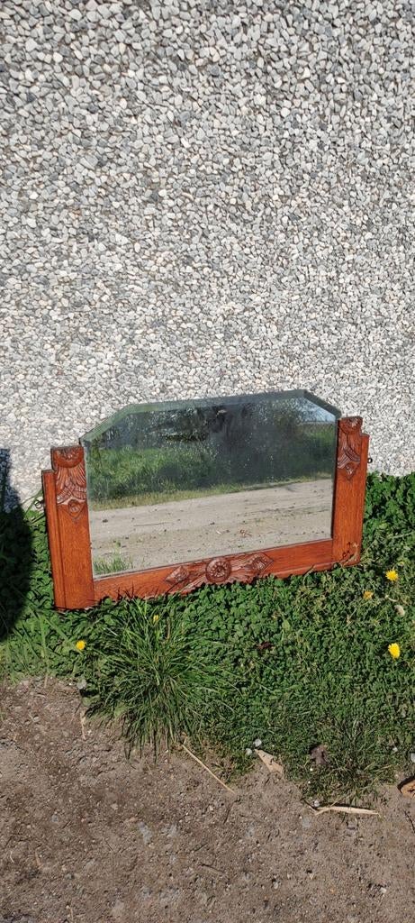 Miroir vintage ancien avec cadre en bois, Enlèvement ou Envoi, Utilisé