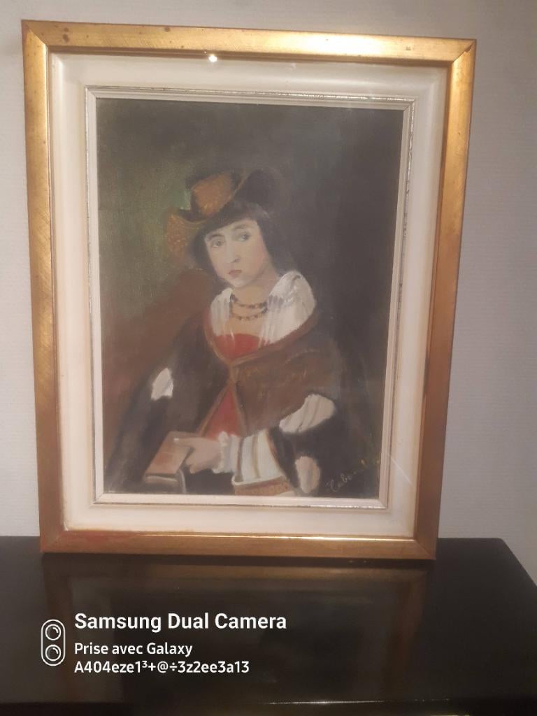 Tableau peinture sur toile 4050 cadre sous verre tbe, Antiquités & Art, Enlèvement