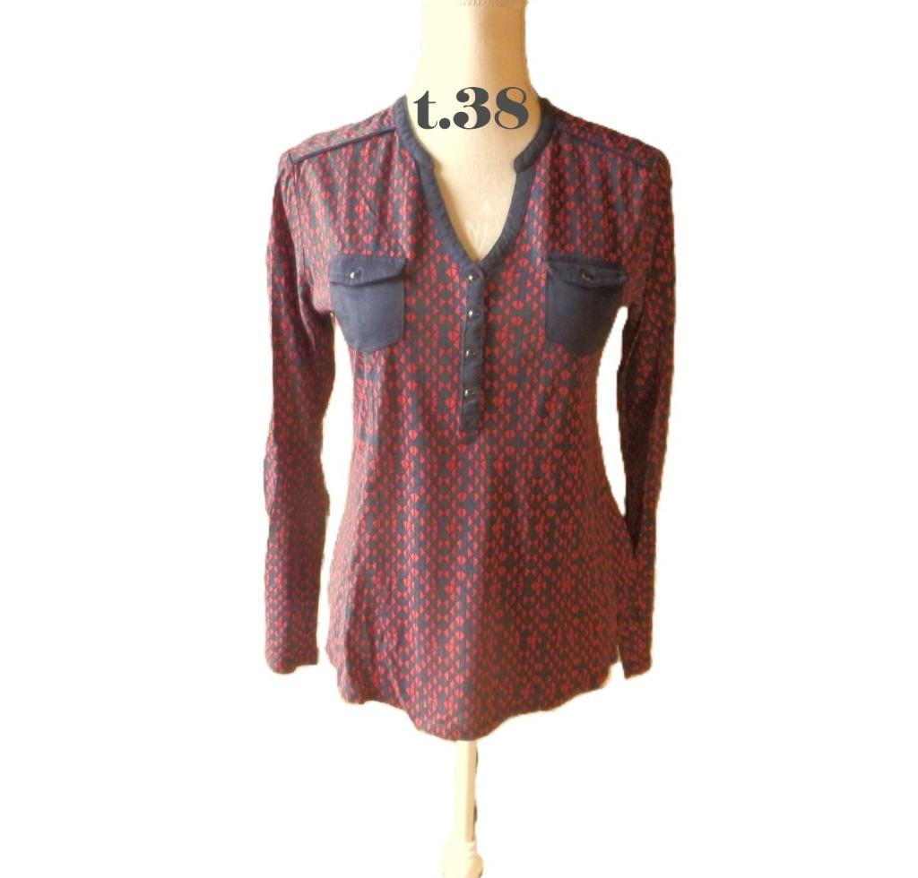 (132) - blouse femme t.38 bleue rouge - bonobo -, Maat 38/40 (M), Blauw, Ophalen of Verzenden, Zo goed als nieuw