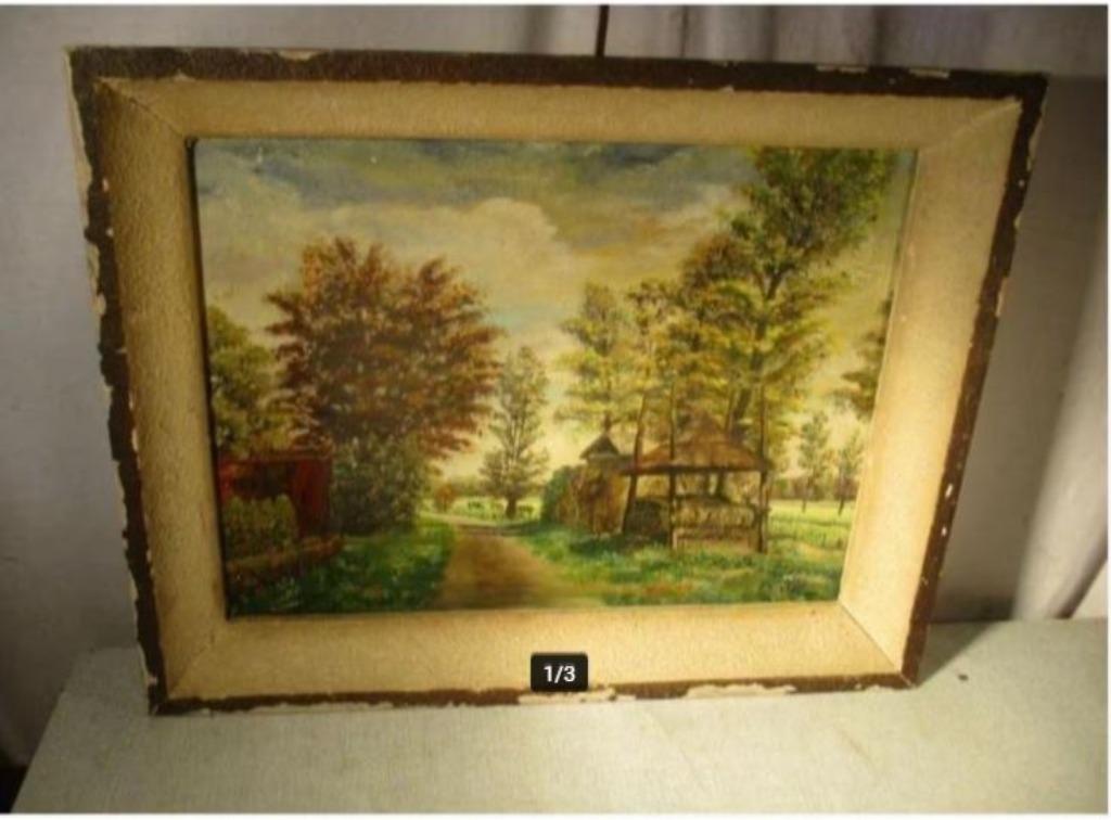Ancienne œuvre peinte 'Hay and Cows' - signée, Enlèvement ou Envoi