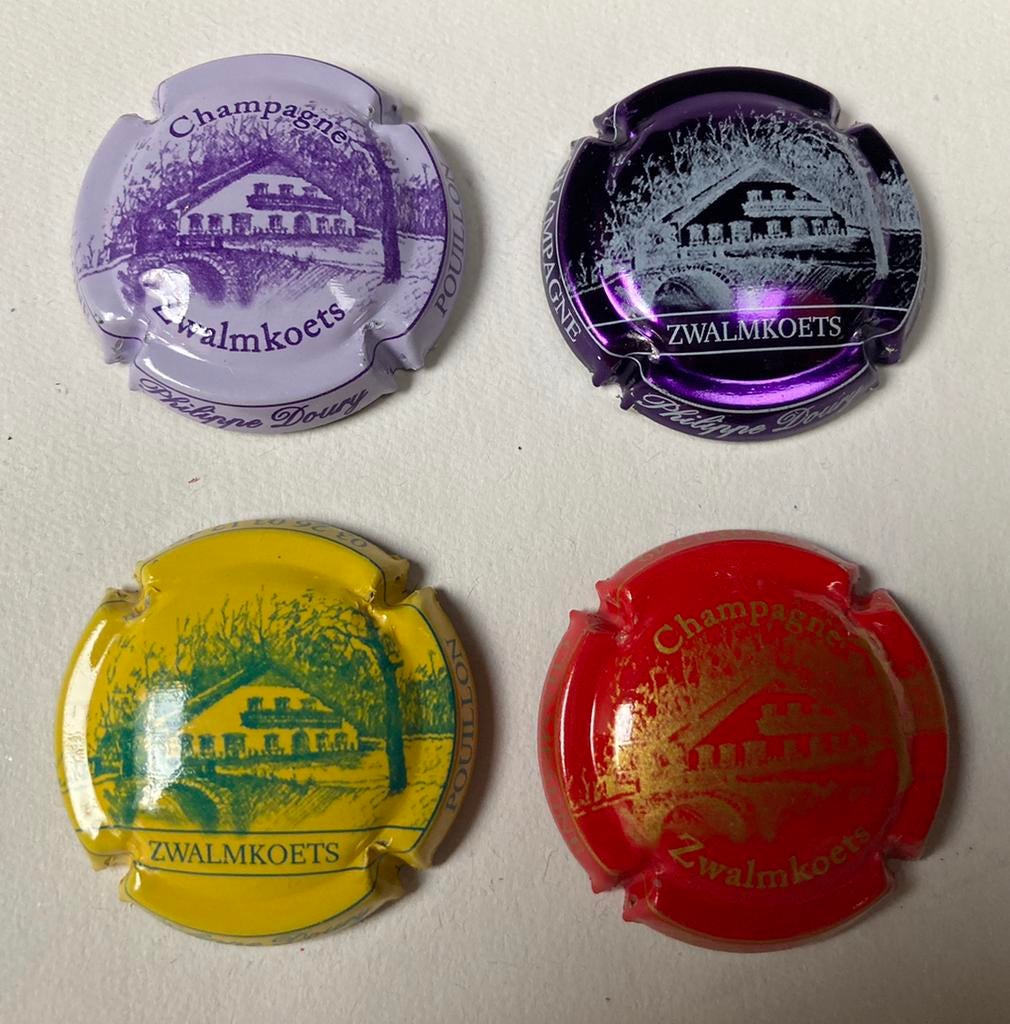 4 Belgische champagne capsules Philippe Doury - Zwalmkoets, Verzamelen, Ophalen